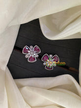 Maroon Tri Floral American Diamond Stud -G6638